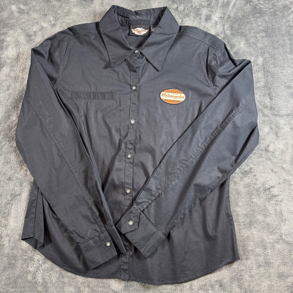 Harley-Davidson Womens XL Black Embroidered American Legend Button Up Shirt